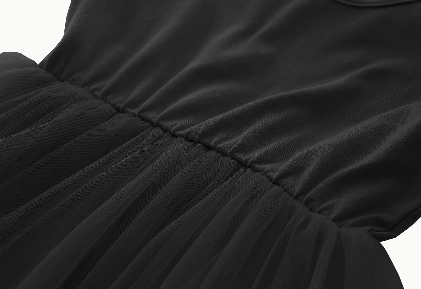 Lyxiof Girls Tutu Dress Casual Tulle Summer Solid Color Ruffle Sleeve Dress Black 100Cm