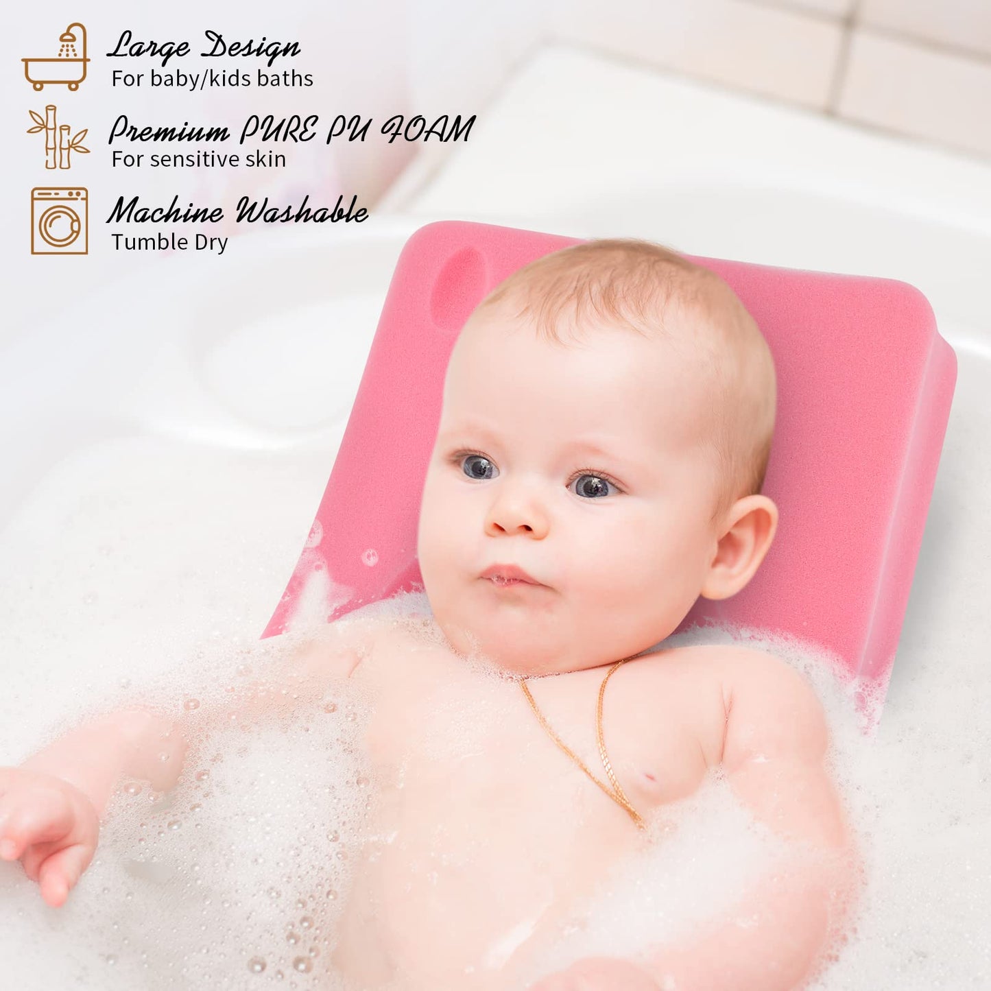 Kecuco Baby Bath Cushion, Baby Bath Sponge For Bathing Infant Bath Mat Newborn Bath Baby Essentials - Excellent Foam Odor Free (