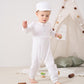 Pureborn Baby Boys Baptism Outfits Long Sleeve Christening Romper Organic Cotton Jumpsuit With Bonnet And Bib 3 Pcs White 3-6 Mo