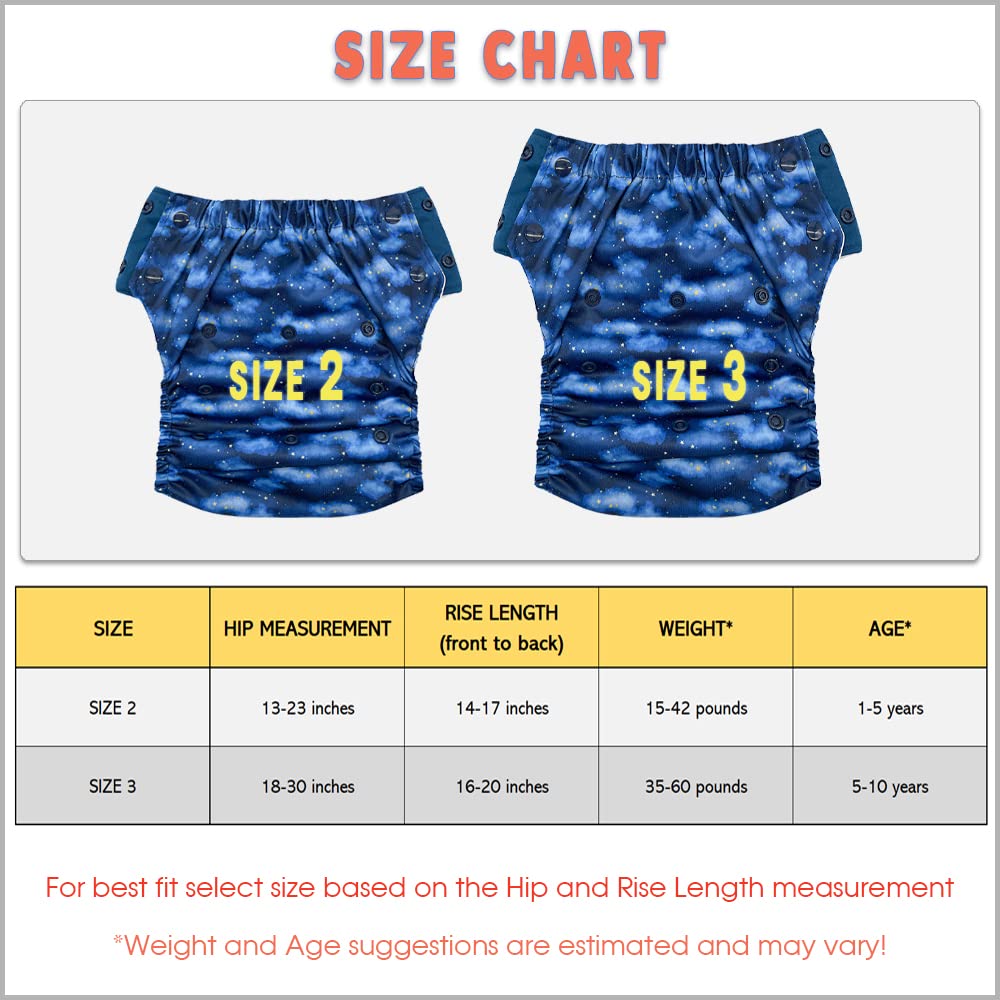Hybrid Cloth Diaper - Reusable Training Pants, Swim Diaper, Special Needs Briefs, Fits From Baby Up To 10 Years (Size 2, Retro G