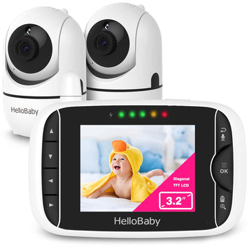 Hellobaby Video Baby Monitor With 2 Cameras And Audio. Baby Monitor With Remote Pan/Tilt/Zoom, Vox Mode, Night Vision, 2-Way Tal