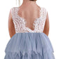 2Bunnies Girl Peony Lace Back A-Line Tiered Tutu Tulle Flower Girl Dress (Gray Sleeveless Short, 6)
