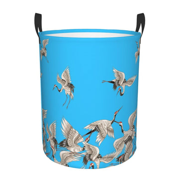 Pevtufa Japanese White Cranes Foldable Laundry Basket Organizer,Fabric Clothes Toy Storage Basket Nursery Hamper Storage Bin For