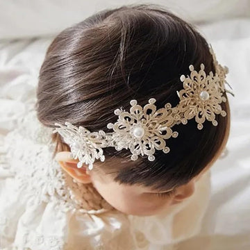 Evonest Golden Pearl Floral Baby Girl Headband With Soft Elastic For 612 Months, Head Wrap Hair Accessories (Golden)