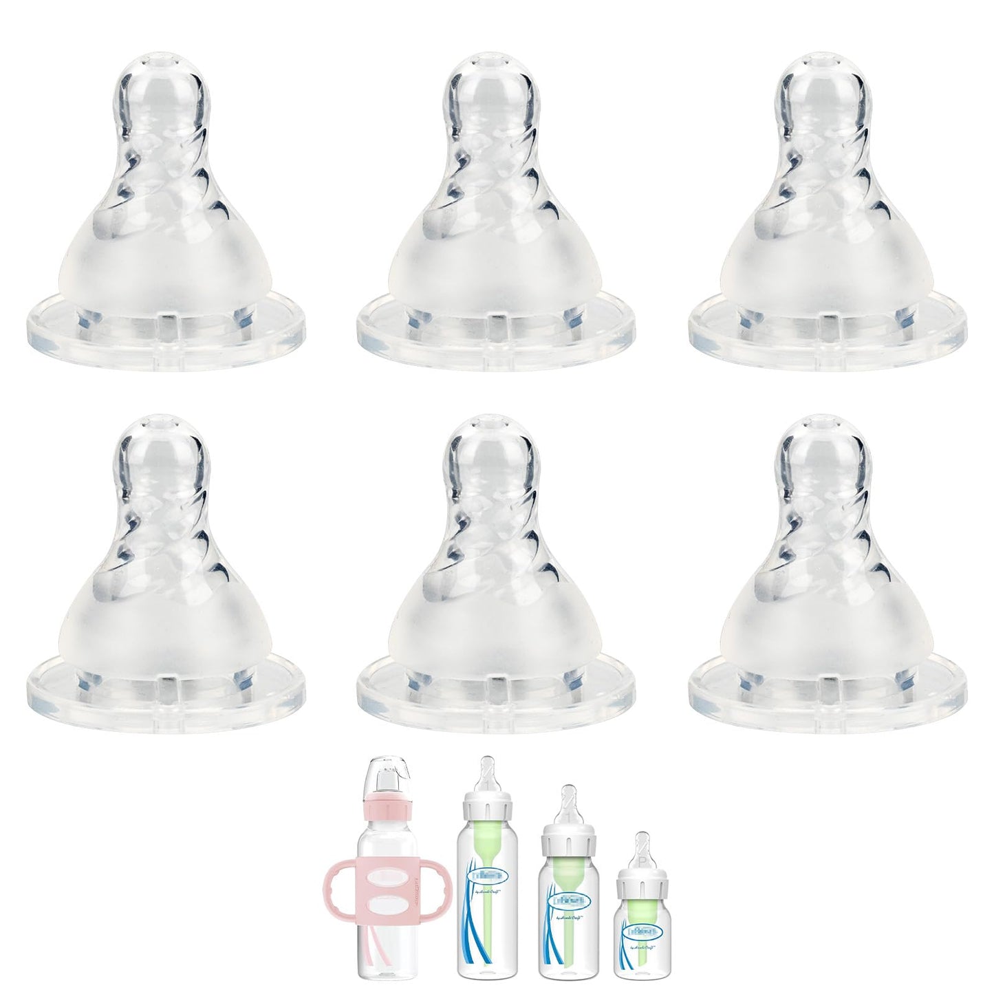 Silicone Nipple for Dr. Browns Natural Flow Level 2 Narrow Baby Bottle, Medium Flow, 3m+, 6 Count