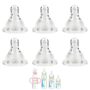 Silicone Nipple for Dr. Browns Natural Flow Level 2 Narrow Baby Bottle, Medium Flow, 3m+, 6 Count