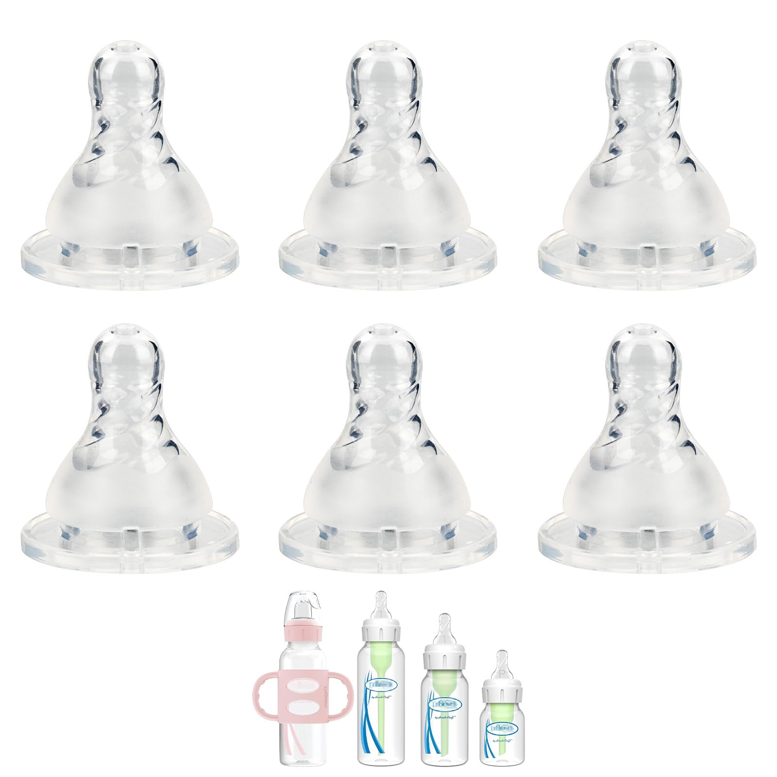Silicone Nipple for Dr. Browns Natural Flow Level 3 Narrow Baby Bottle, Fast Flow, 6m+, 6 Count