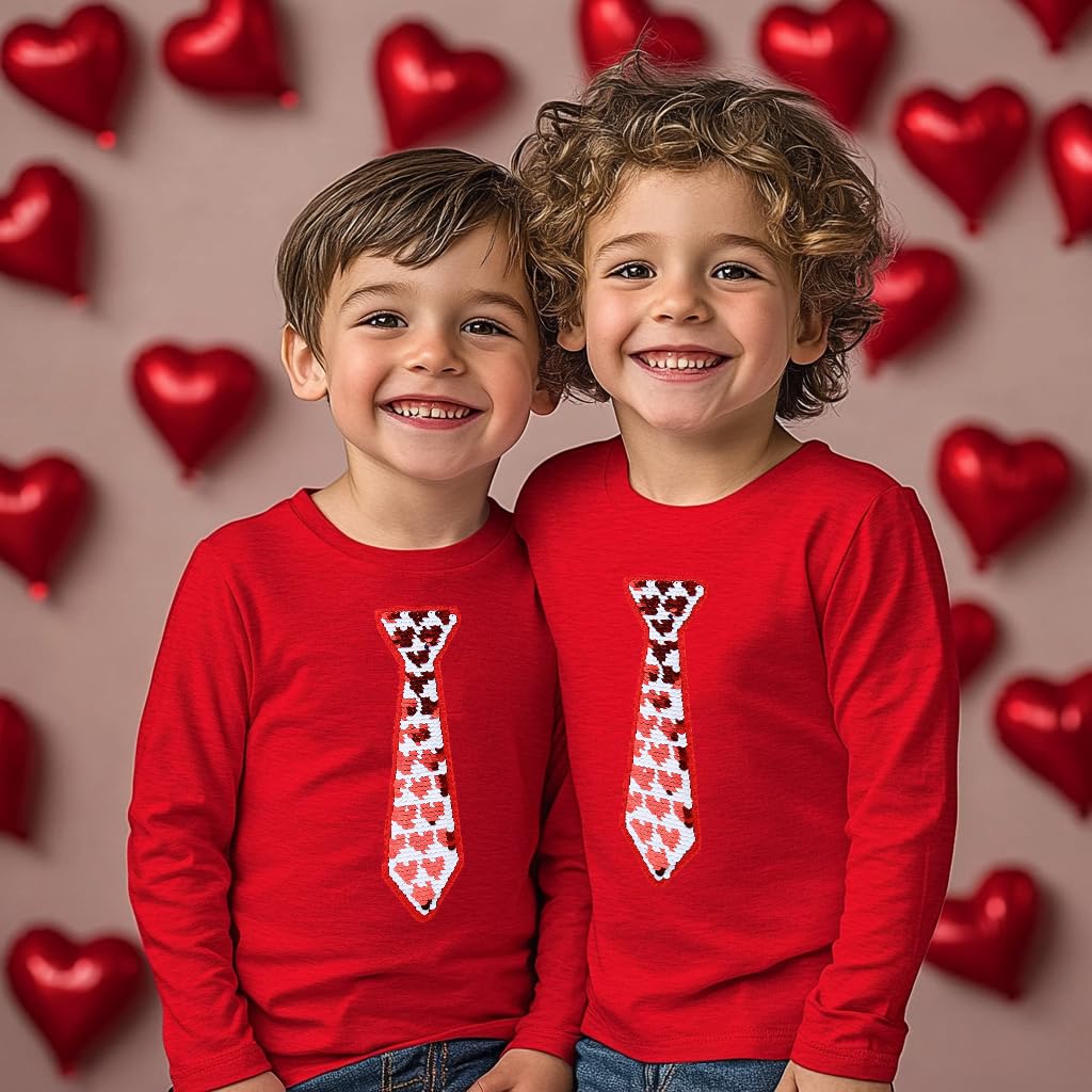 Kids Boys T-Shirt Valentines Flip Sequin Heart Shirt Monster Truck Love Tops Long Sleeve Toddler Baby Tees 3T