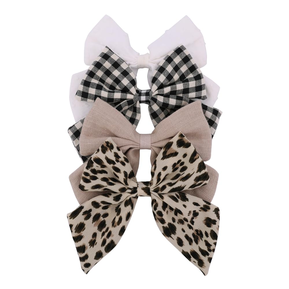 4 PCS Sailor Bow Hair Clips for Kids Girls Women Linen cotton Hair Bow Alligator Clips Baby Toddler Girl Mom Hair Accessories (L