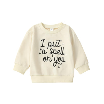 Wallarenear Toddler Kids Sweatshirts Halloween Outfits Letter Print Long Sleeve Shirt Crewneck Pullover Fall Sweater Clothes (Cr
