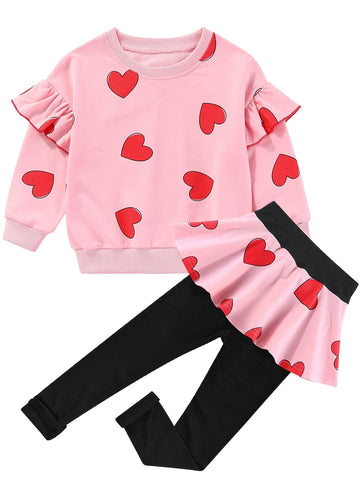 Adorable Cute Toddler Baby Girls Clothes Set,Long Sleeve T-Shirt +Pants Outfit(Heartpink,90,1241B)