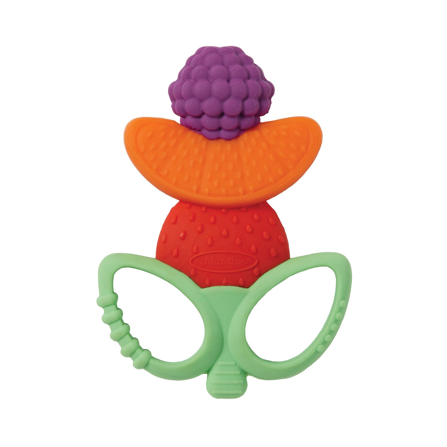 Infantino Lil Nibbles Textured Silicone Teether -Sensory Exploration and Teething Relief with Easy to Hold Handles, Multicolor 