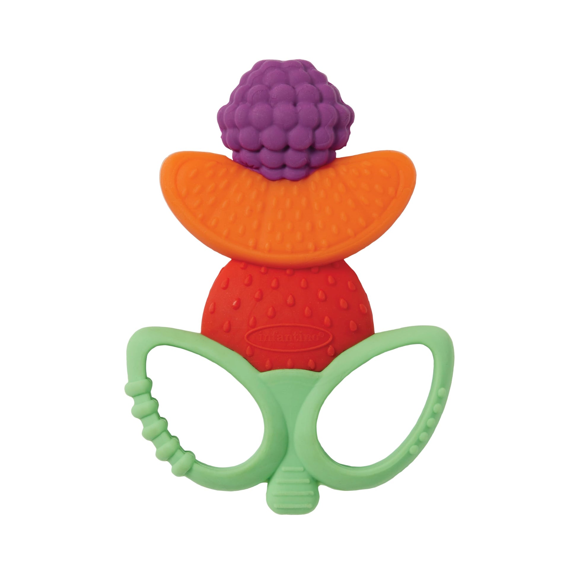 Infantino Lil Nibbles Textured Silicone Teether -Sensory Exploration and Teething Relief with Easy to Hold Handles, Multicolor 