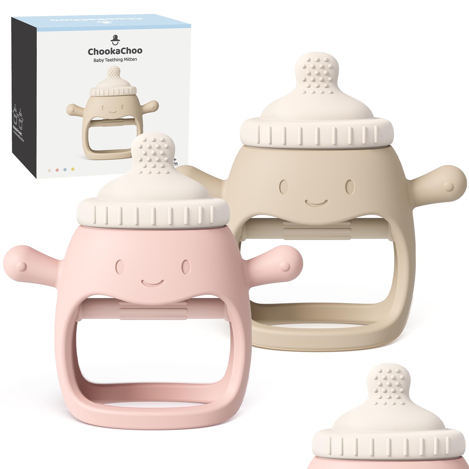 Chookachoo 2 Pack Baby Teething Toys, Teething Mitten for Infants 3+ Months, Hand Teether, Food Grade Silicone Baby Chew Toys fo