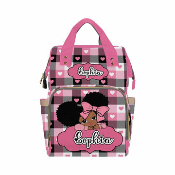 Customized School Bag With Name, Large Capacity Waterproof Diaper Bag, Cute Girl Print Monogram Nappy Backpack With Thermal Pock