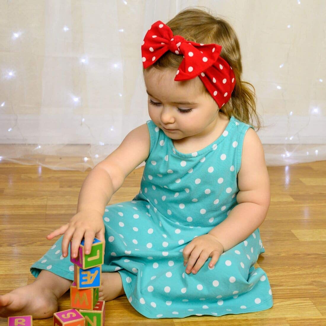 Babygiz Baby Girl Headbands-Infant,Toddler Cotton Handmade Hairbands With Bows Child Hair Accessories (Red With White Polka Dots
