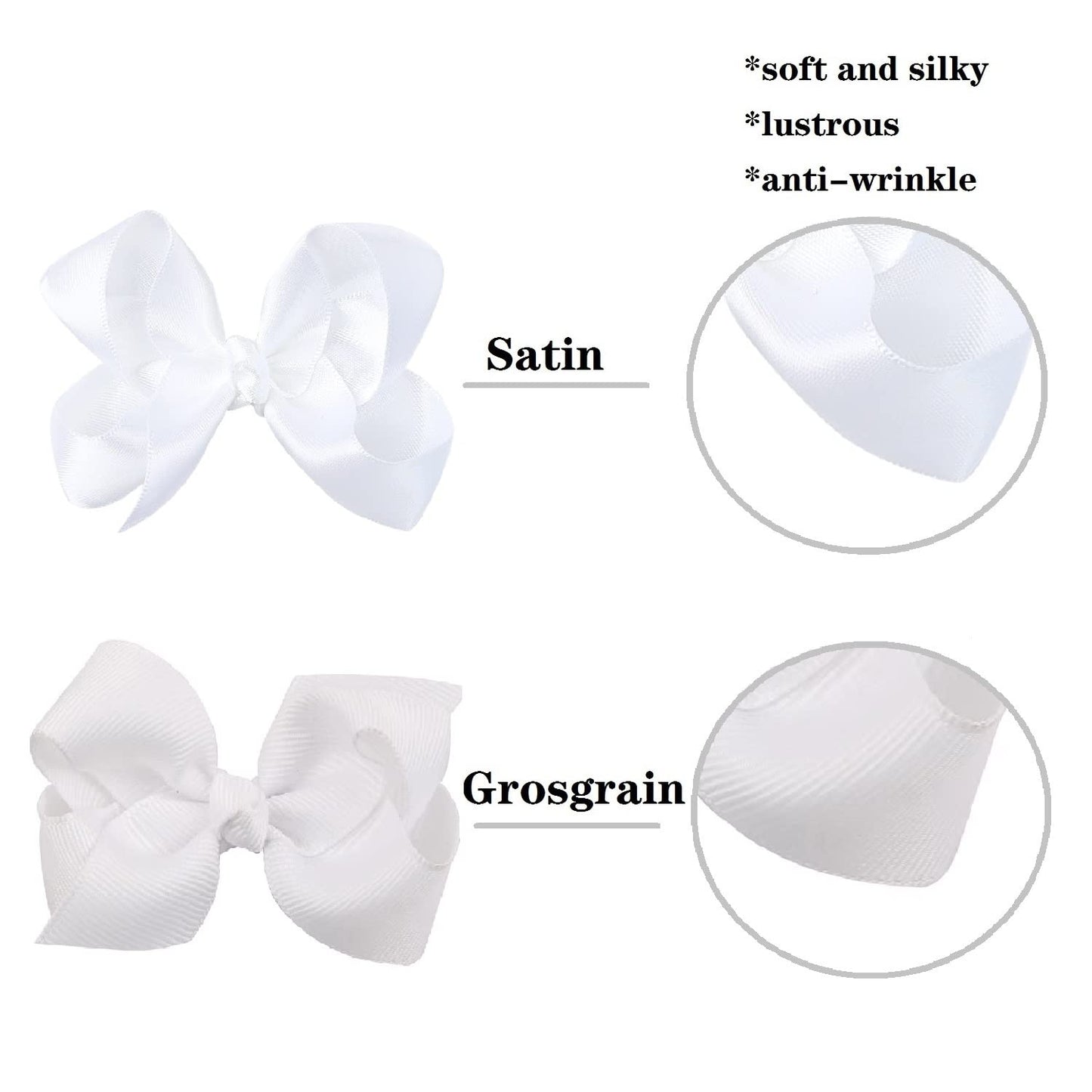 3 Inch Satin Bow For Little Girls - 2 Pcs (White)