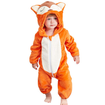 Michley Newborn Baby Winter Hooded Romper Flannel Infant Jumpsuit Outfit, Fox, 6-12Months, Size 80