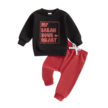 Baby Boy Fall Clothes Set Long Sleeve Letter Print Sweatshirt Pants Valentines Day Outfits 6 12 18 24 Months 2T (Black, 18-24 Mo