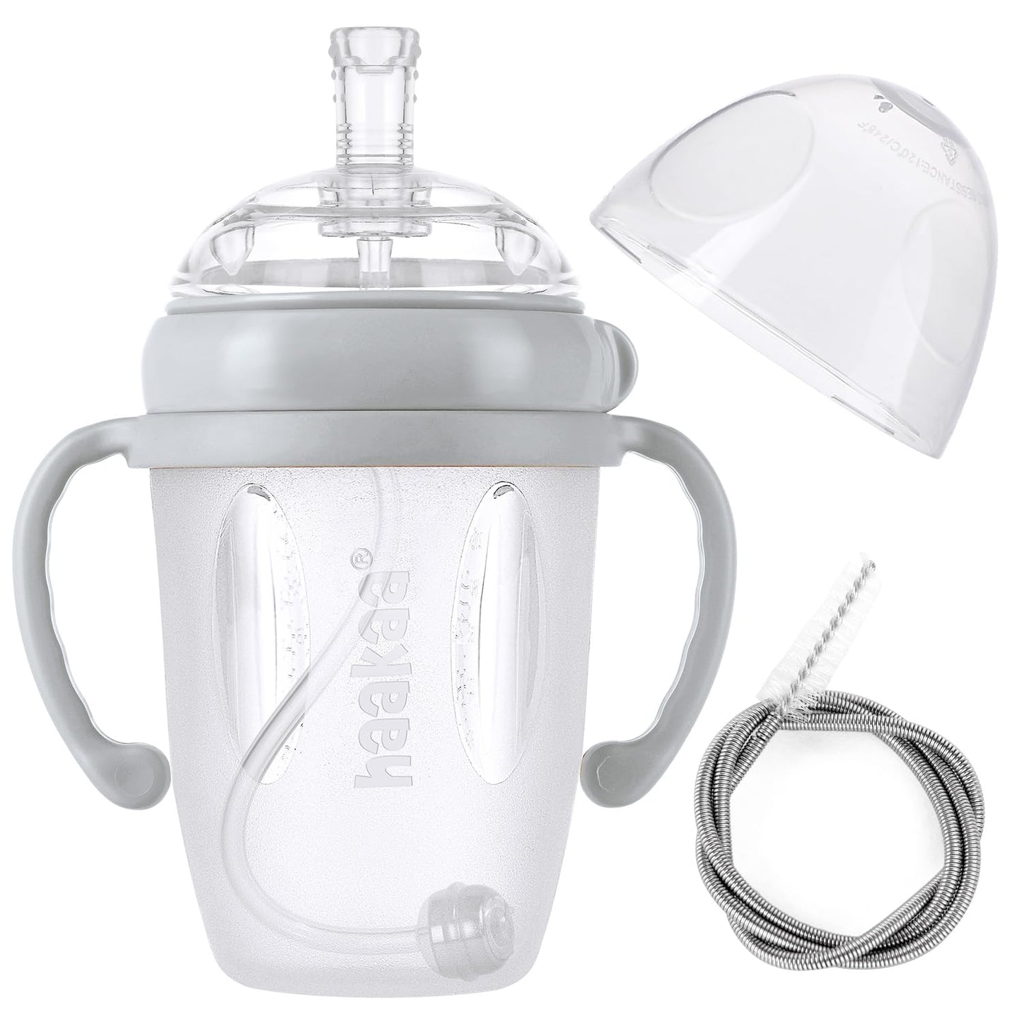 Haakaa Weighted Straw Sippy Cup For 6+ Month Old, Silicone Baby Straw Cup Toddler Water Bottle With Straw Brush, 8Oz/250Ml, Grey