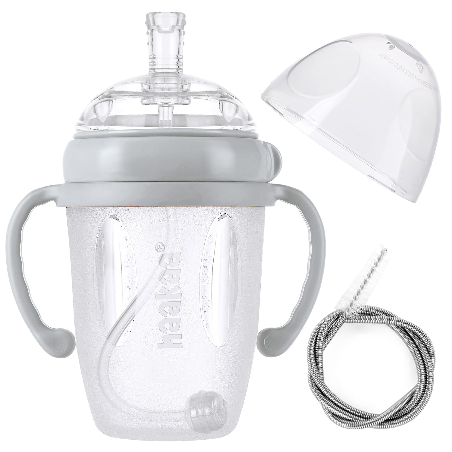 Haakaa Weighted Straw Sippy Cup For 6+ Month Old, Silicone Baby Straw Cup Toddler Water Bottle With Straw Brush, 8Oz/250Ml, Grey