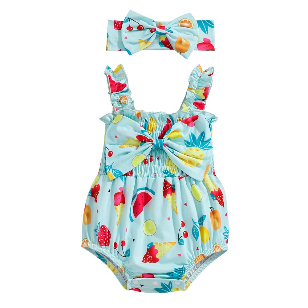Hopscotch Baby Girls Polyester Fruit Printed Clothing Set With Headband In Blue Color For Ages (912 Months)