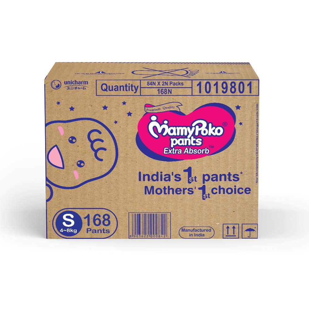 Mamypoko Pants Extra Absorb Baby Diaper Box, Small (168 Count)