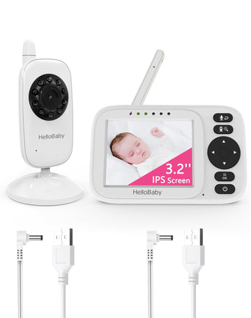 HelloBaby Baby Monitor with Camera and Audio, 3.2 No WiFi Baby Monitor, Two-Way Talk,Night Vision, VOX/ECO,1000ft, 8 Lullabies