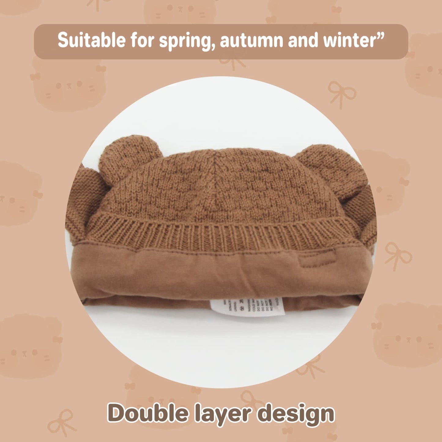 Duoyeree Kids Baby Hat Soft Warm Cable Knit Beanie Toddler Girl Fall Winter Hats(Net-Brown,12-18 Months)