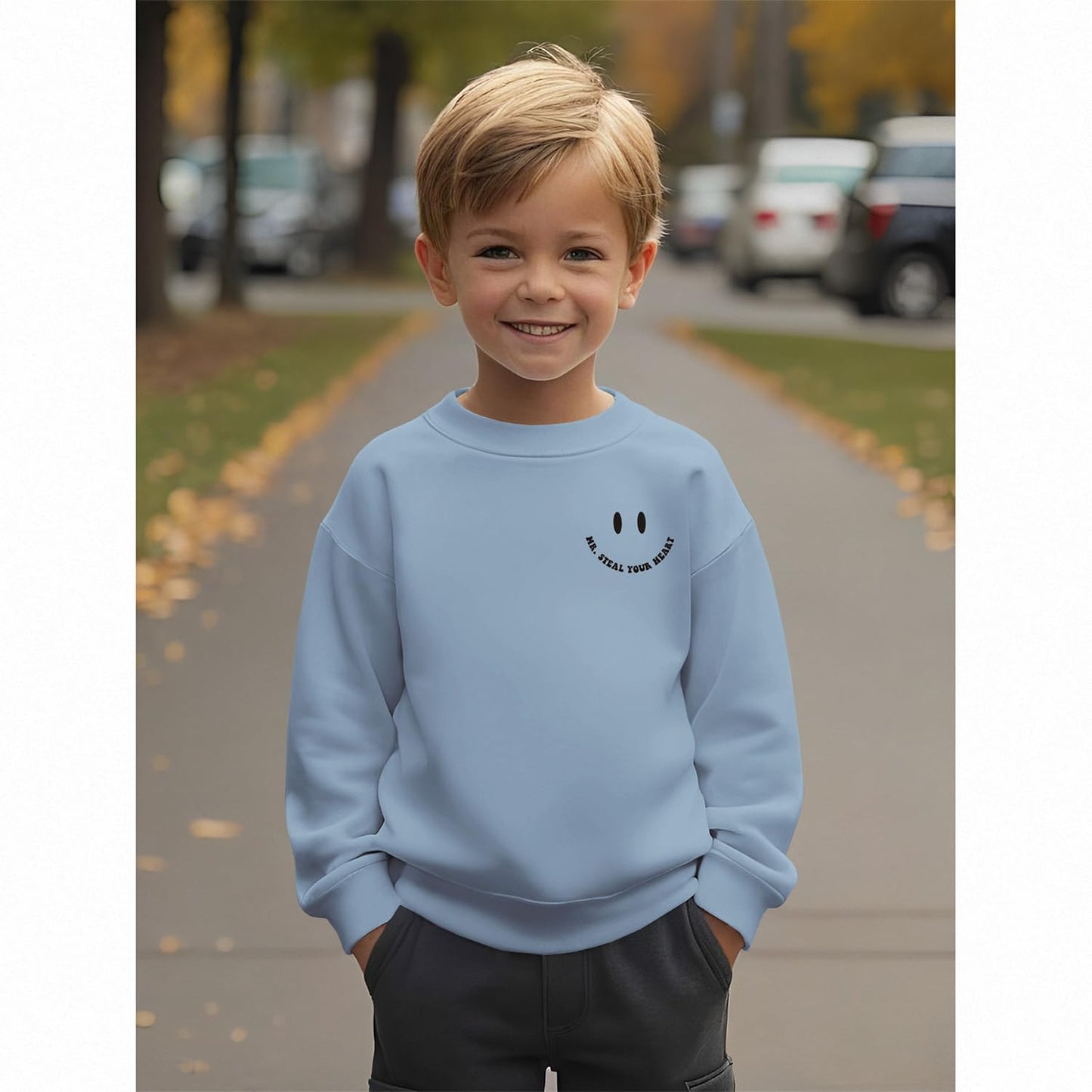 Ritatte Toddler Boy Valentine'S Day Sweatshirt Mr. Steal Your Heart Shirt Kids Valentines Crewneck Long Sleeve Pullover Tops(Blu