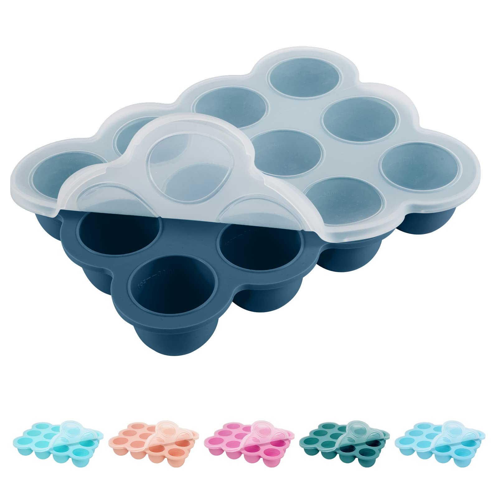HIWOOD Baby Food Storage 12 x 1.5OZ Silicone Freezer Tray with Lid, Food Grade Silicone Containers for Purees & Vegetables Midni