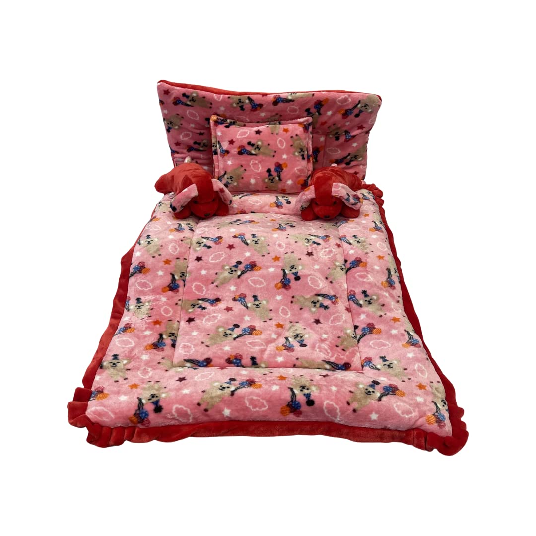 Pinks & Blues Full Sleeping 5 Piece Baby Bedding Set With 2 Puppy Shape Side Pillows (042Months) (Printed Pink)