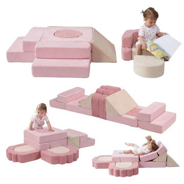 13-Piece Soft Play Climbing Toys for Toddlers 1-3, High-Density Foam Climbing Blocks with Flower Cushions, Soft Play Set Convert