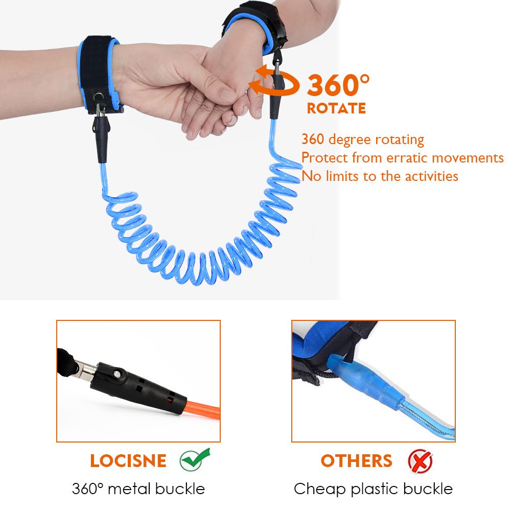 Locisne Anti Lost Wrist Link[2 Pack], Child Leash Toddler Safety Harness For Outdoor Activities, 5.9Ft (Blue+Orange)