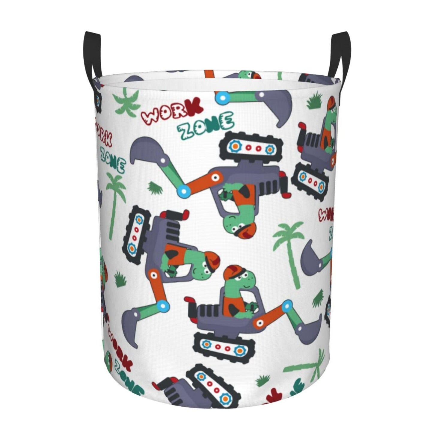 Pevtufa Dinosaur On Excavator2 Foldable Laundry Basket Organizer,Fabric Clothes Toy Storage Basket Nursery Hamper Storage Bin Fo