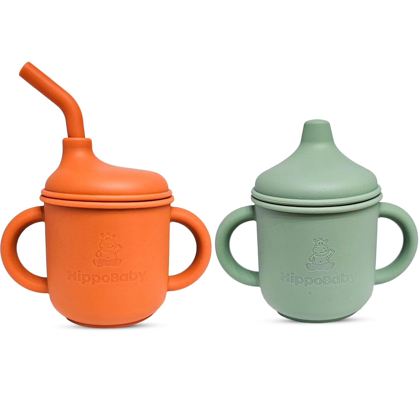 Hippobaby Silicone Transition Sippy Cup For 6+ Month Old | Includes 1 Toddler Straw Cup & 1 Sippy Cup With Handles 5 Oz| Silicon