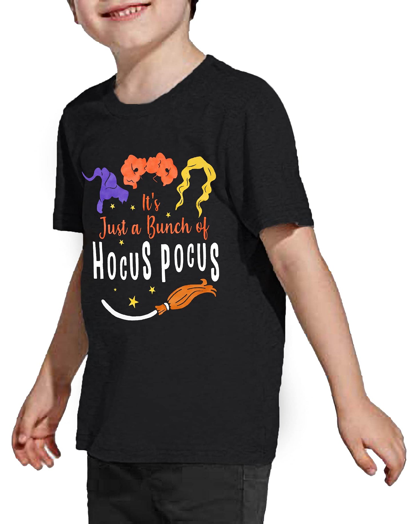 Lazychild It'S Just A Bunch Of Hocus Pocus Halloween T Shirt Toddler Boys Girls Sanderson Sister Graphic Tee Shirts(Black,120)