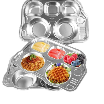 Happy Hues Stainless Steel Divided Meal Plate Tray5 Compartments Dinner Dish For Baby Toddler Kids Eating Food  Bus Shape