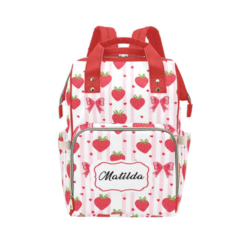Custom Strawberry Baby Diaper Bag with Name - Personalized Nursing Travel Tote Backpack for Mom or Dad, Custom Name Baby Daypack