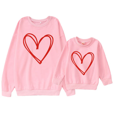 Mommy And Me Valentine'S Day Sweatshirt Love Heart Graphic Family Matching Pullover Casual Long Sleeve Shirt Tops (Mom-Pink, Med