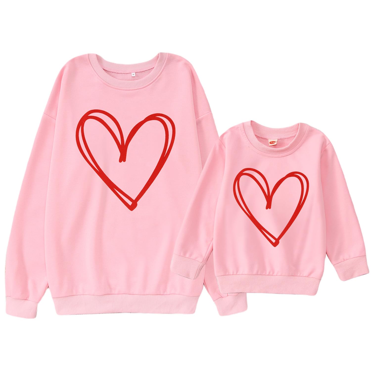 Mommy And Me Valentine'S Day Sweatshirt Love Heart Graphic Family Matching Pullover Casual Long Sleeve Shirt Tops (Mom-Pink, X-L