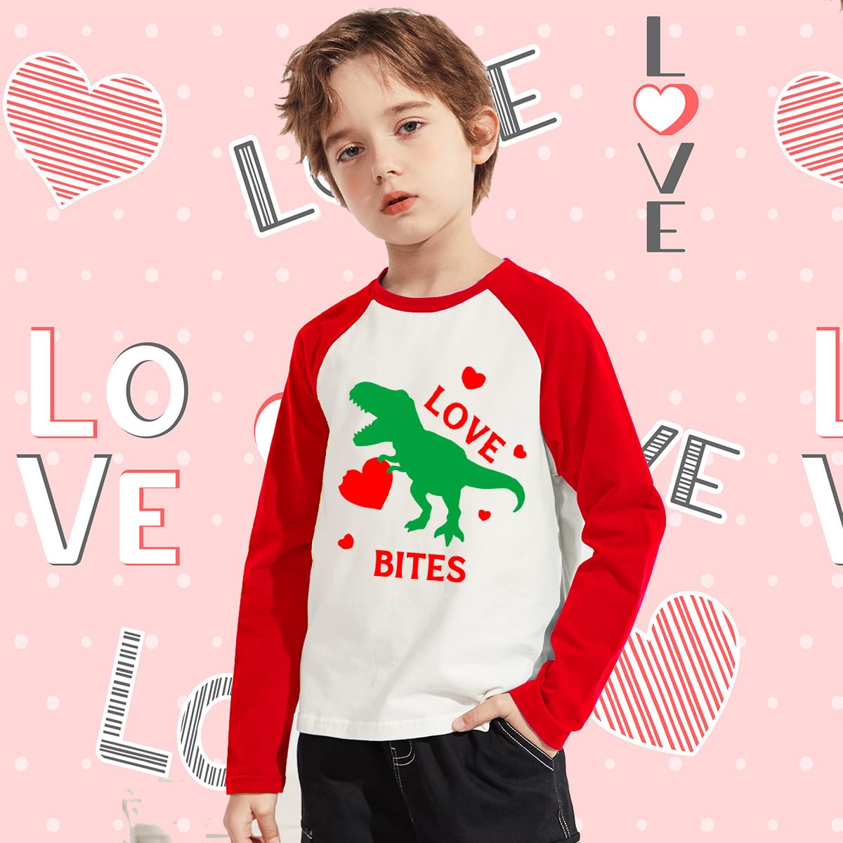 Toddler Boy Girl Valentine'S Day T-Shirt Dinosaur Love Bites Cotton Long Sleeve Tees Kids Boys Heart Shirt Tops 3T