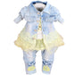Yao Little Girls Denim Clothing Sets 3 Pieces Sets T Shirt Denim Jacket And Jeans(Yellow,3-4Years)