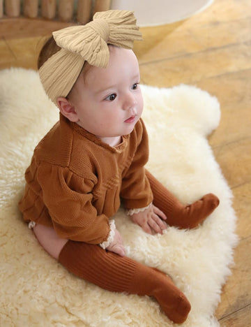 Zurlefy Stretchy Headbands With Bows For Newborn, Infant And Toddler Girls, Beige Unisex Head Wraps (6 Pack, 03H-09)