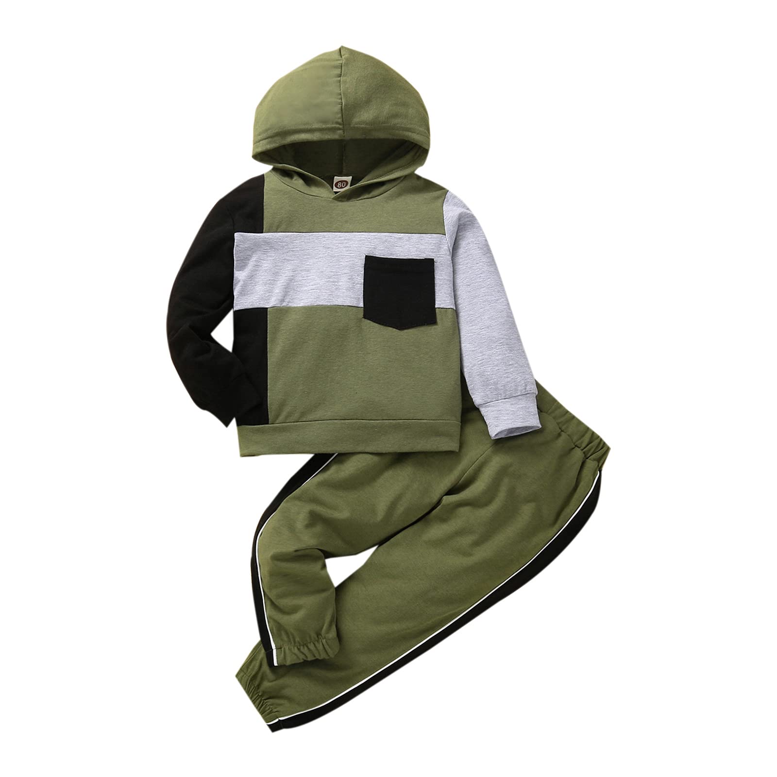 Itkidboy Toddler Baby Boy Clothes Long Sleeve Hooded Pullover Striped Sweatshirt + Pants 2Pcs Outfits 18M-6T Set