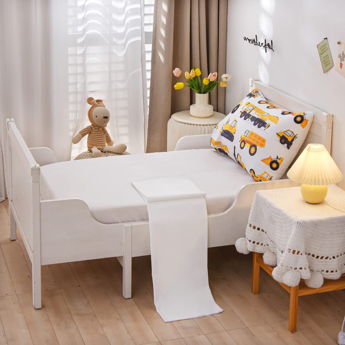 Ntbed 4 Pieces Construction Toddler Bedding Set For Baby Boys, Truck Vehicles Excavator Cars Printed, Includes Comforter, Flat S