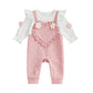 RSRZRCJ Baby Girl Valentines Outfit Newborn Heart Jacquard Romper Ruffle Long Sleeve 3d Floral Jumpsuit Fall Winter Clothes (Pin