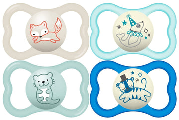 Mam Air Night & Day Baby Pacifier, For Sensitive Skin, Glows In The Dark, 6-16 Months, Baby Boy, 4 Count (Pack Of 1)