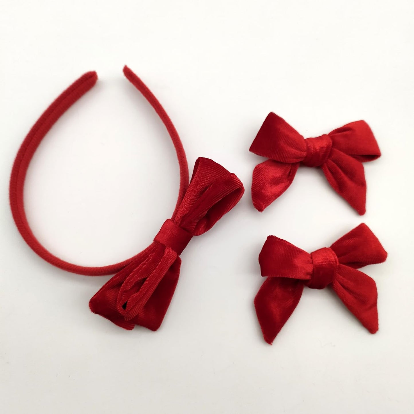 Red Velvet Bow Headband & 2 Pcs 4 Inch Hair Bows Set, Black School Hair Accessories For Little Toddler School Girls (Velvet Red)