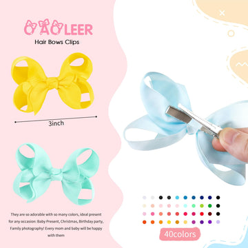 Oaoleer 40 Colors 3 Inch Hair Bows Clips Grosgrain Ribbon Bows Hair Alligator Clips Hair Barrettes Hair Accessories For Girls To